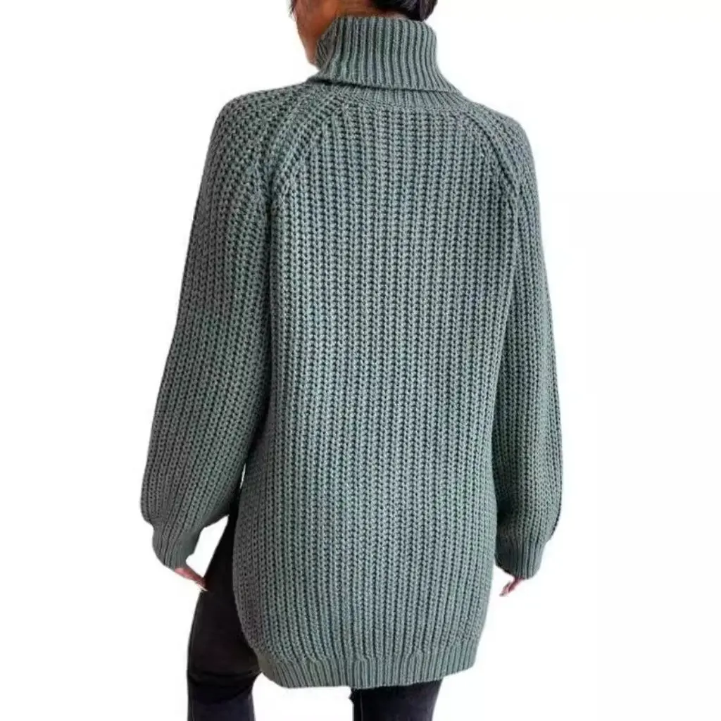 

Women's Autumn Winter Wish Sweater Mid-Length Raglan Sleeve High Lapel Split Dress Casual Knitwear for Ladies