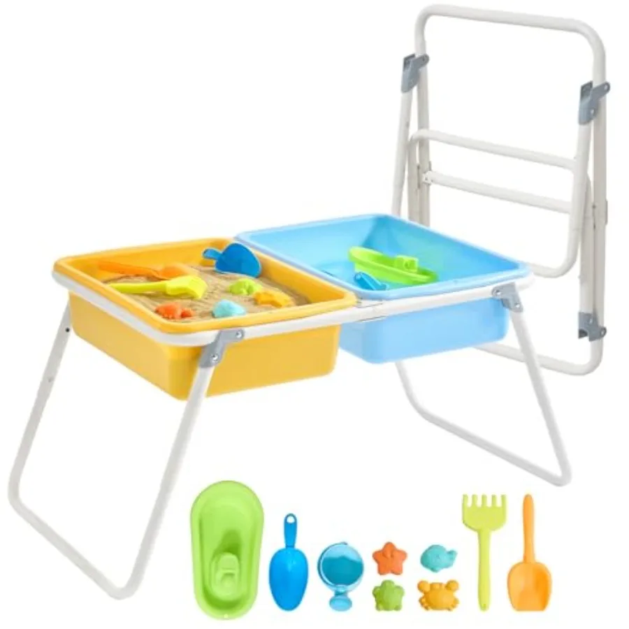 Toddler Sensory Table For Ages 3-6 Years, Height Adjustable Foldable Design With Dust Cover, Two Storage Bins And Beach Accesso