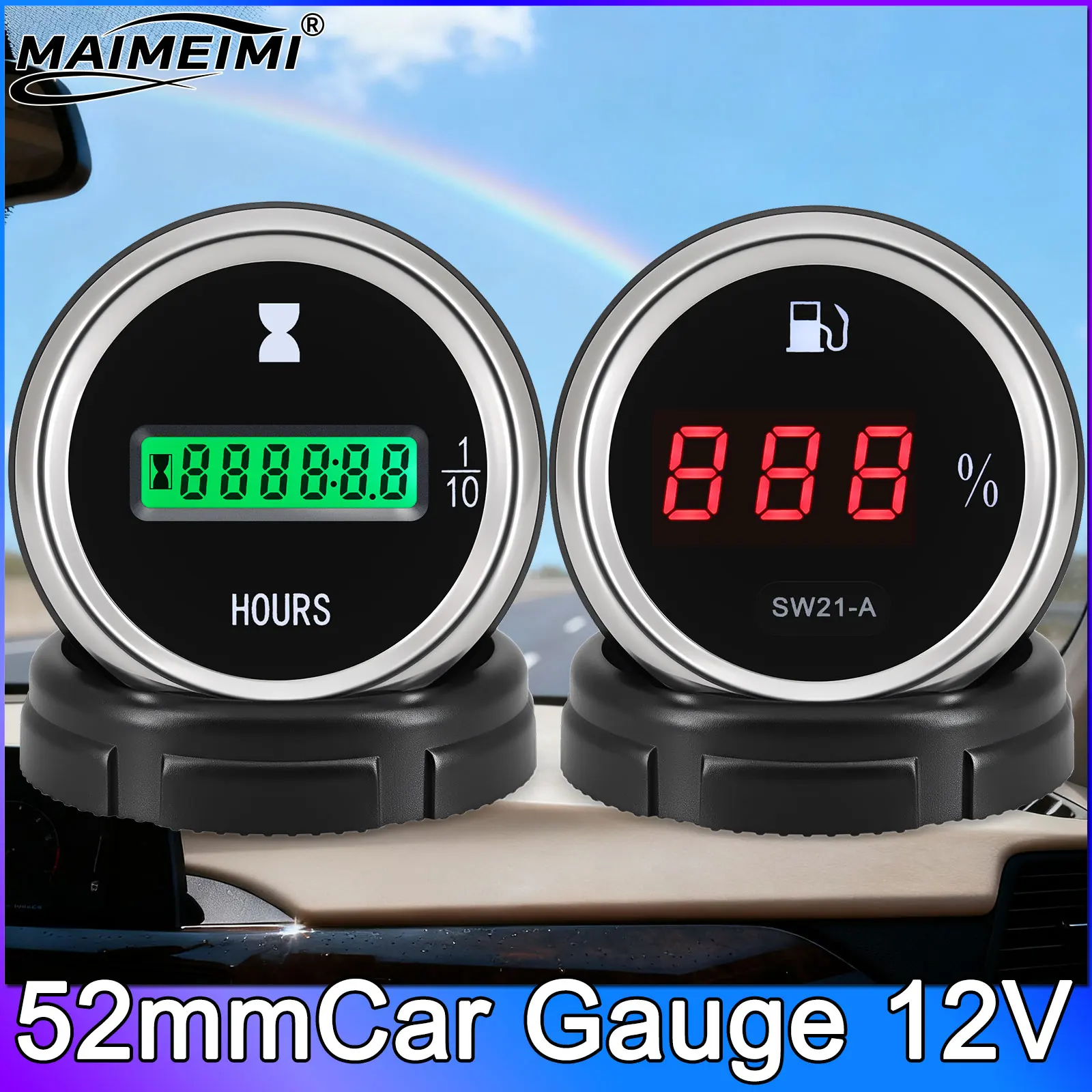 QC ﻿52mm LED Fuel Gauges 0-190ohm E-1/2-F Display Fuel Level Meters Black Instrument 240-33ohm with Red or Grren Backlight