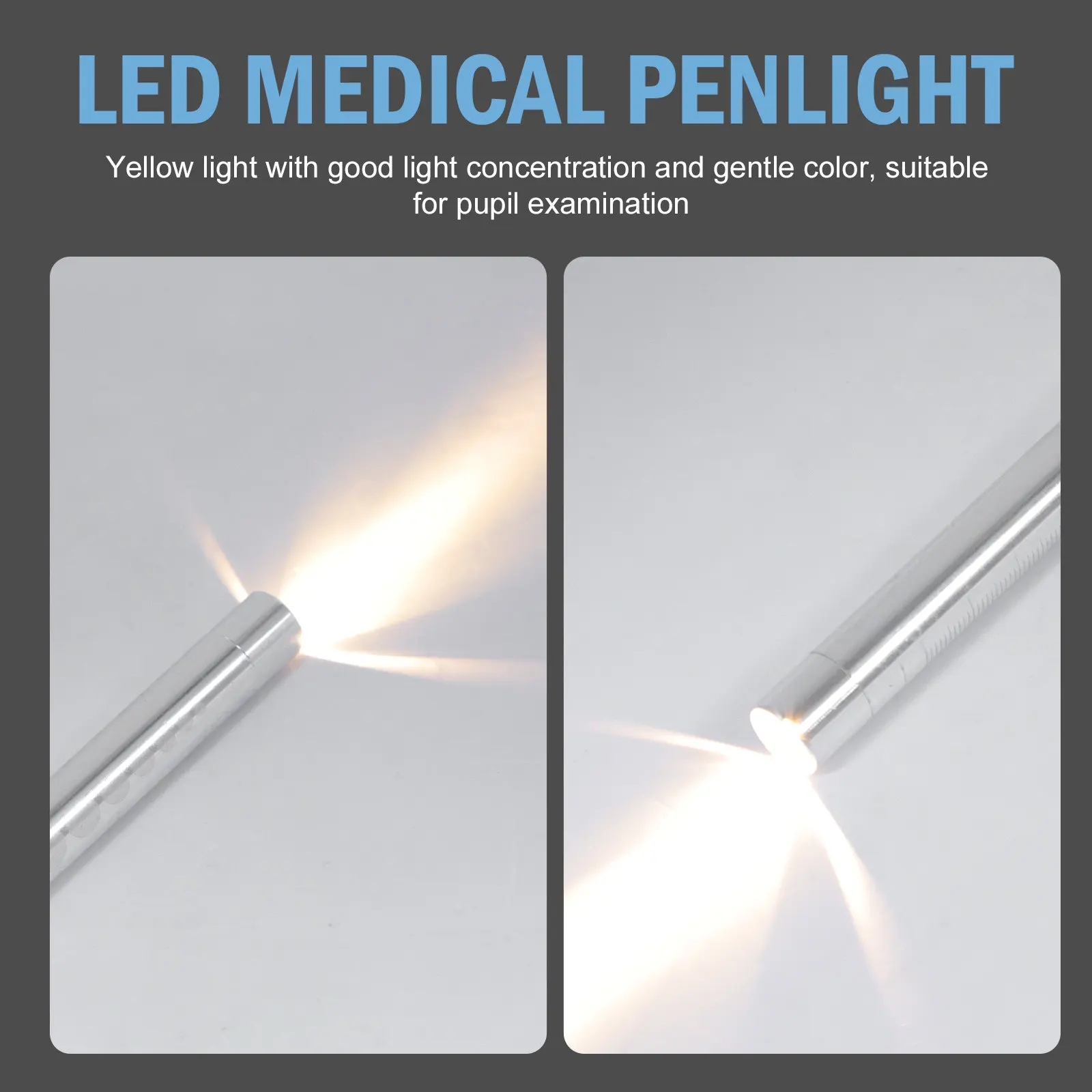 2Pcs Portable Pen Light LED Aluminum Alloy with Pupil Gauge for Pupil Inspection Oral Examination Doctor Nurse Clinic