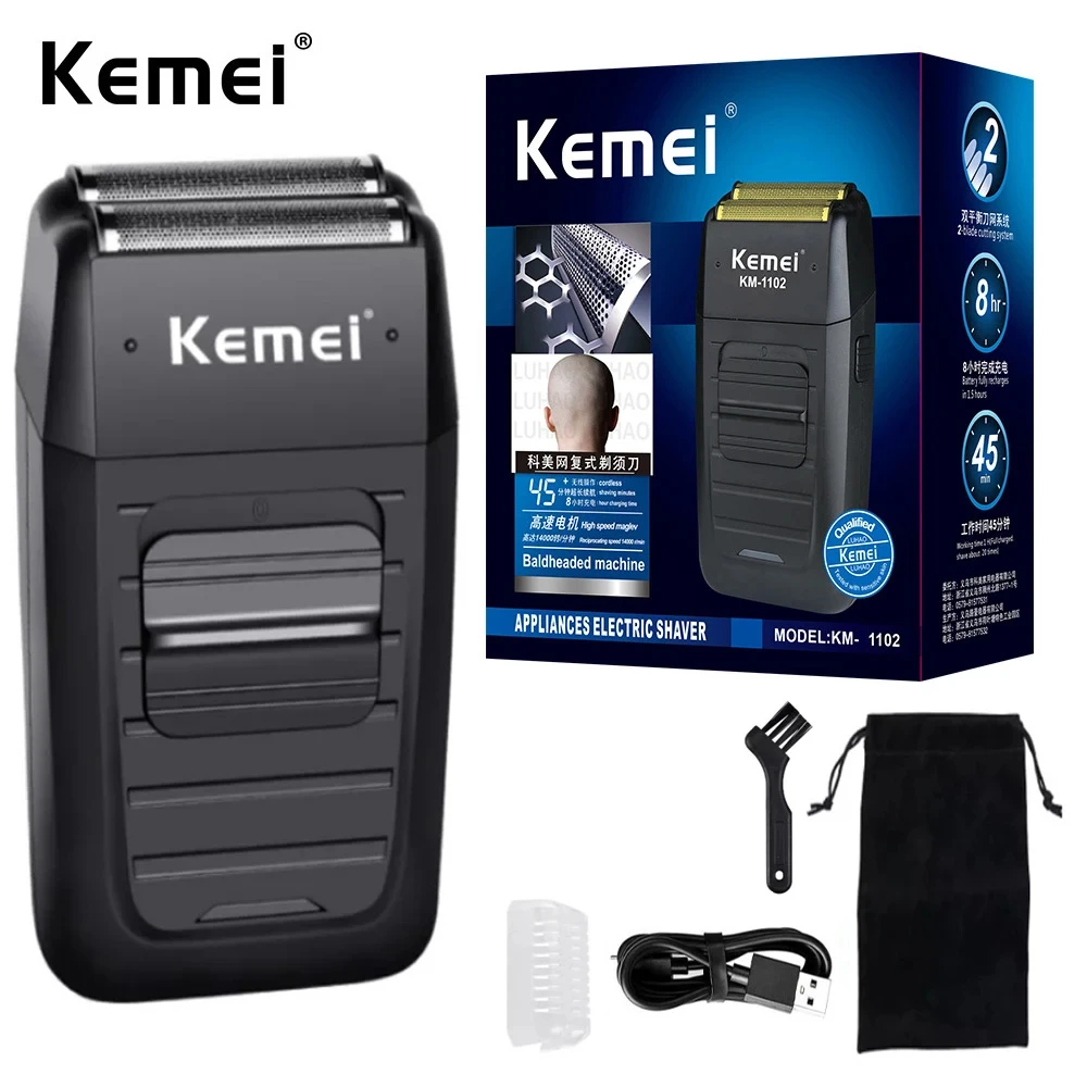 Kemei-1102 Rechargeable Cordless Shaver For Men Beard Shaver Machine Twin Blade Face Care Multifunction Strong Trimmer