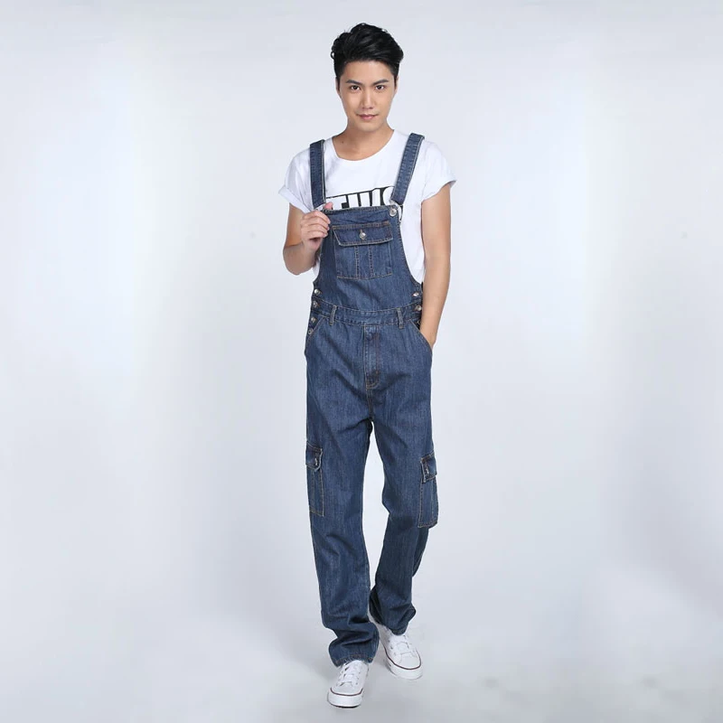 Men's Denim Suspenders Korean Overalls Multi-Pocket Jeans Loose Plus Size Suspenders Jeans For Men