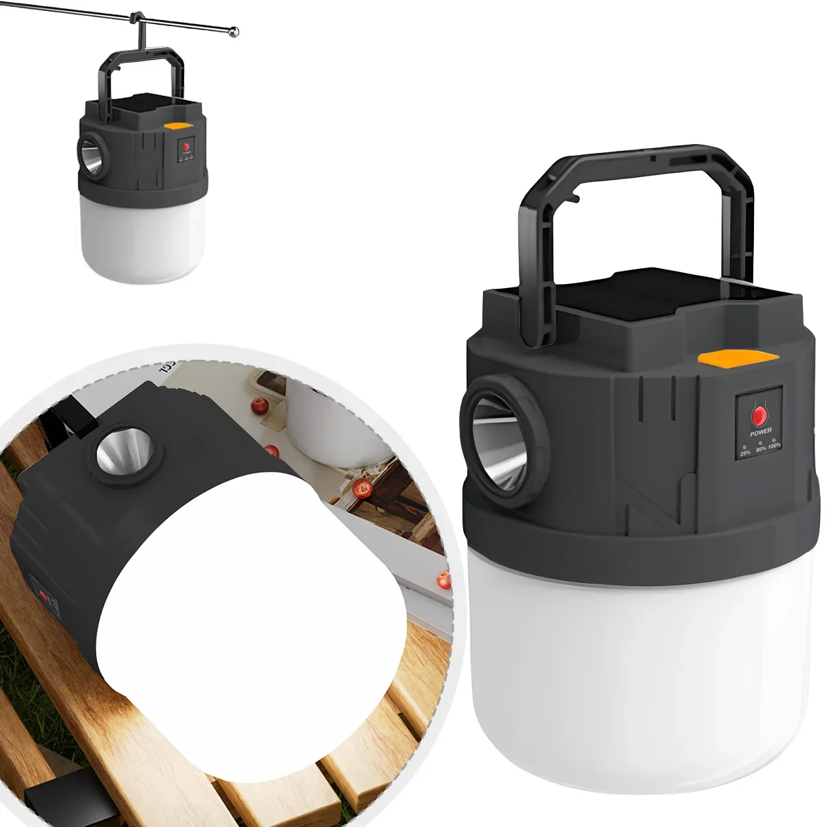 One Piece Solar Ball Pendant Light with Hook Mobile Solar Camping Light - Multifunctional USB Rechargeable LED Bulb