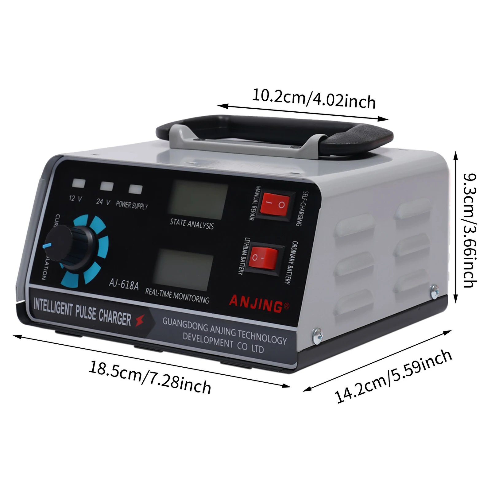 [شاحن بطارية AJ-618A] شاحن بطارية AJ-618A بقابس أمريكي 110 فولت - 220 فولت - معدني - للدراجة النارية في السيارة - آمن للإيقاف التلقائي