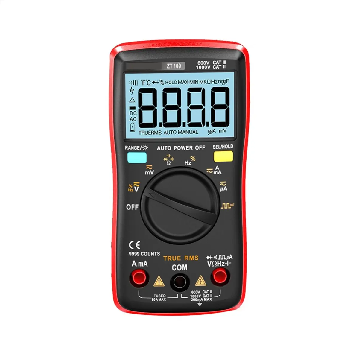 A99X AN8009 Backlight LCD Multimeter Tester Voltmeter Meter Portable Multifunctional Intelligent Detector Red