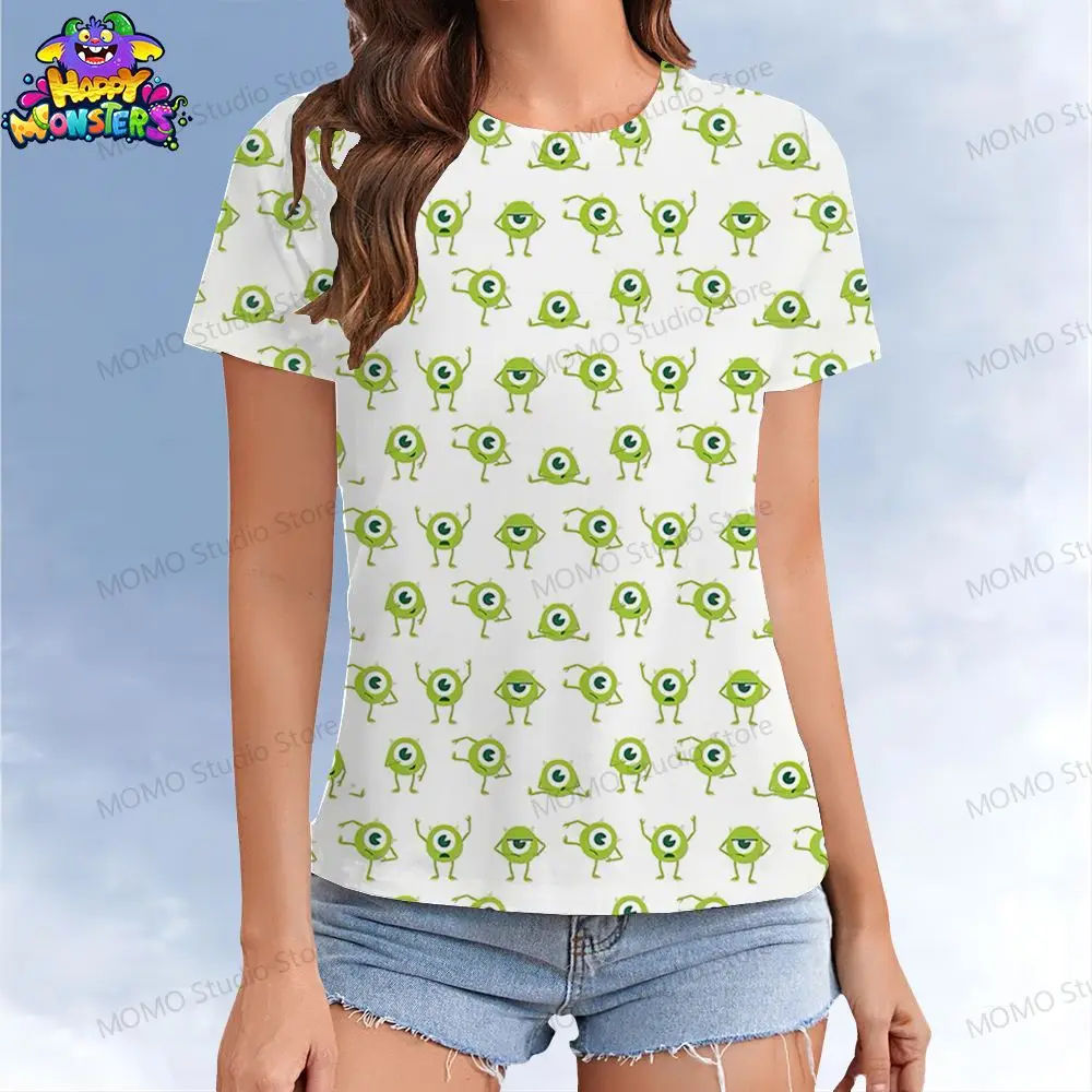 Disney Monster Inc. Frauen T-Shirt Kawaii Sommer Kurzarm Y2k Street Wear 2024 XS-3XL T-Shirts o Hals Freizeit Top T-Shirt 2024