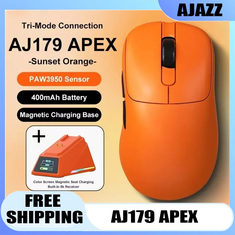 

AJAZZ AJ179 APEX PAW3950 3000DPI 8Khz Wireless Gaming Mouse Right Handed Ergonomic Mouse with RGB Magnetic Screen Charging Base