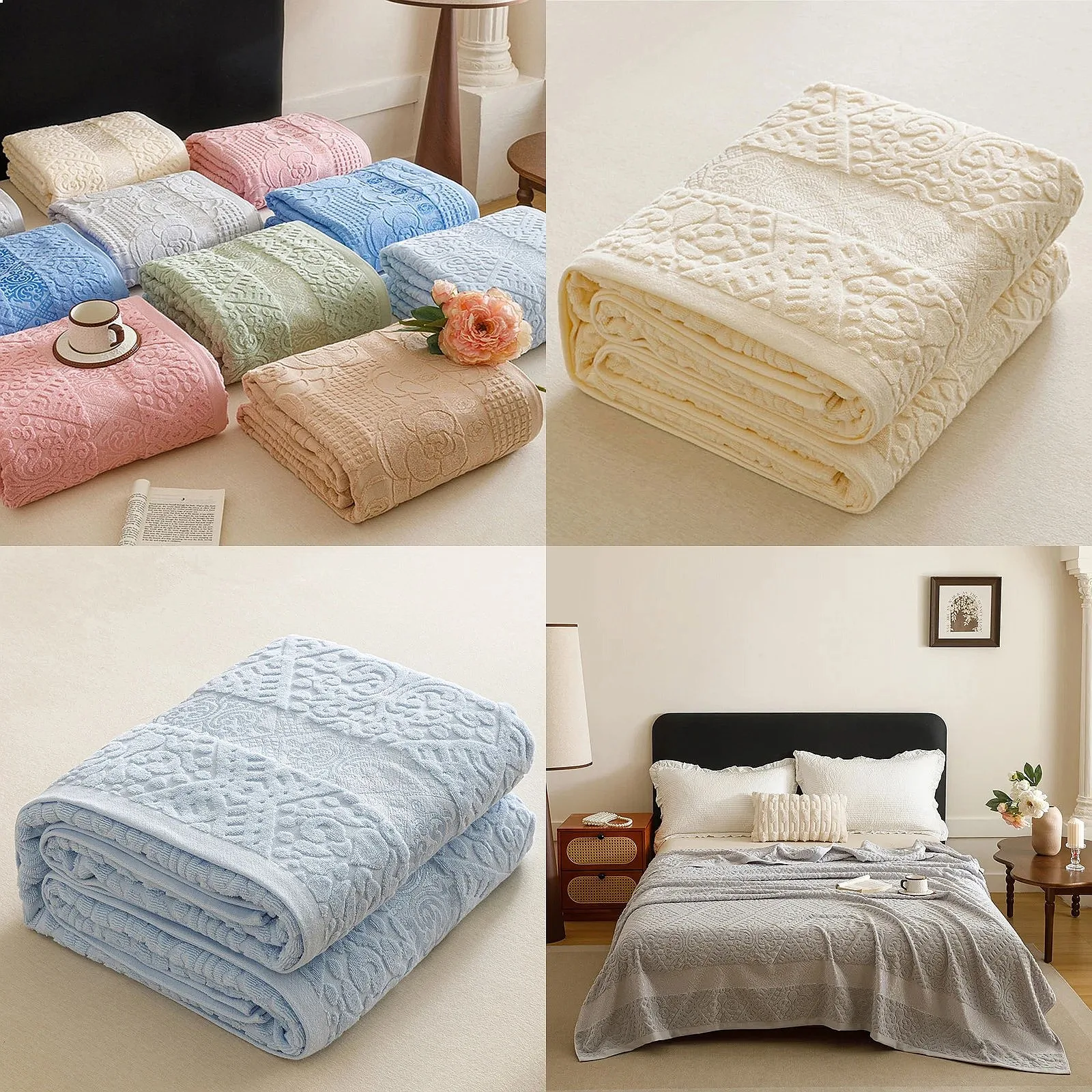 Retro Cotton Terry Towel Blanket Thin Jacquard Floral Bed Sofa Towel Cover Bedspread for Couples Towelling Blankets and Throws
