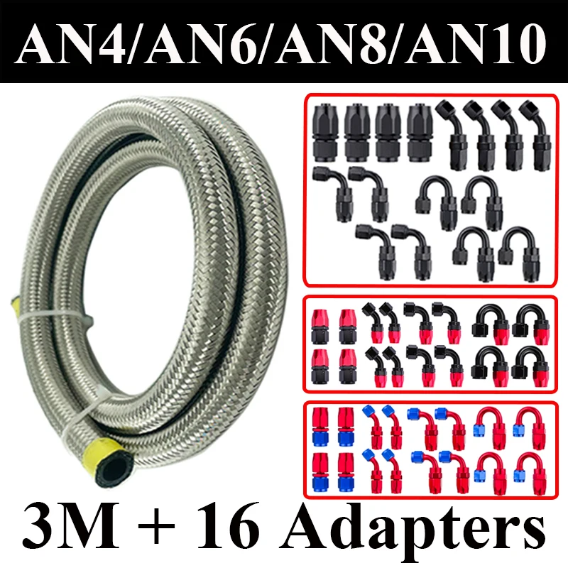 

3 м AN4 AN6 AN8 топливный шланг маслогазовый охладитель шланг трубка из нержавеющей стали CPE резина 4x0 4x45 4x90 4x180 градусов концевые фитинги