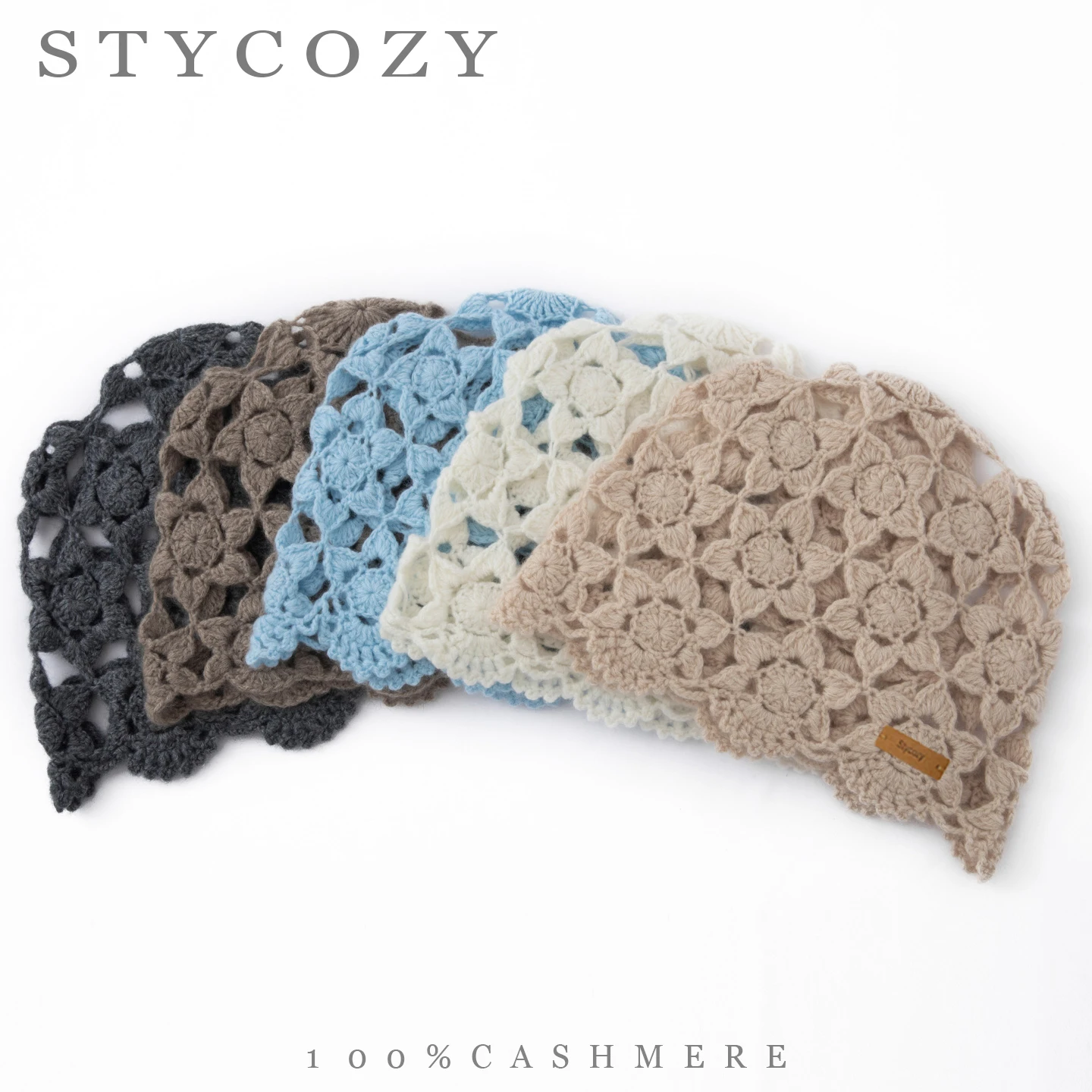 Women 100% Cashmere Floral Hollow Out Beanie Vintage Boho Knit Skull Cap Autumn Winter Lightweight Traveling Going Out Headwear