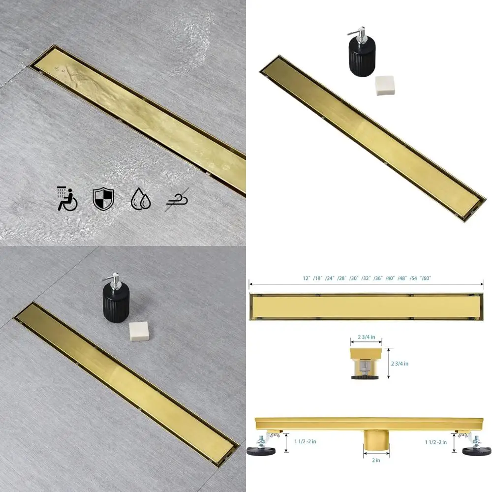 

30 Inch Brushed Gold Shower Drain with Invisible Tile Insert and Hair Strainer