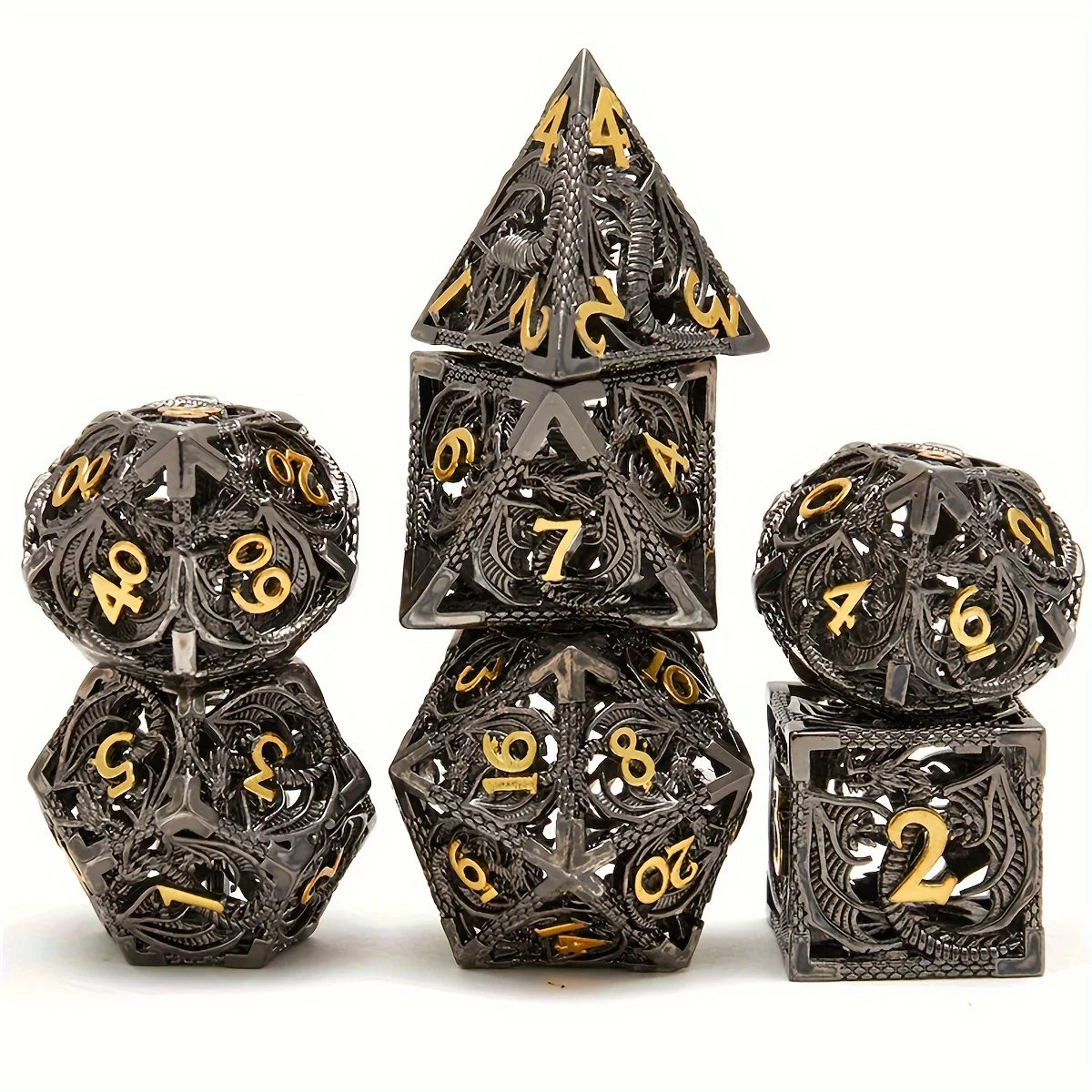 

7pcs hollow metal dragon carved dice, used for role-playing tabletop games, Christmas, Thanksgiving, gifts, party supplies