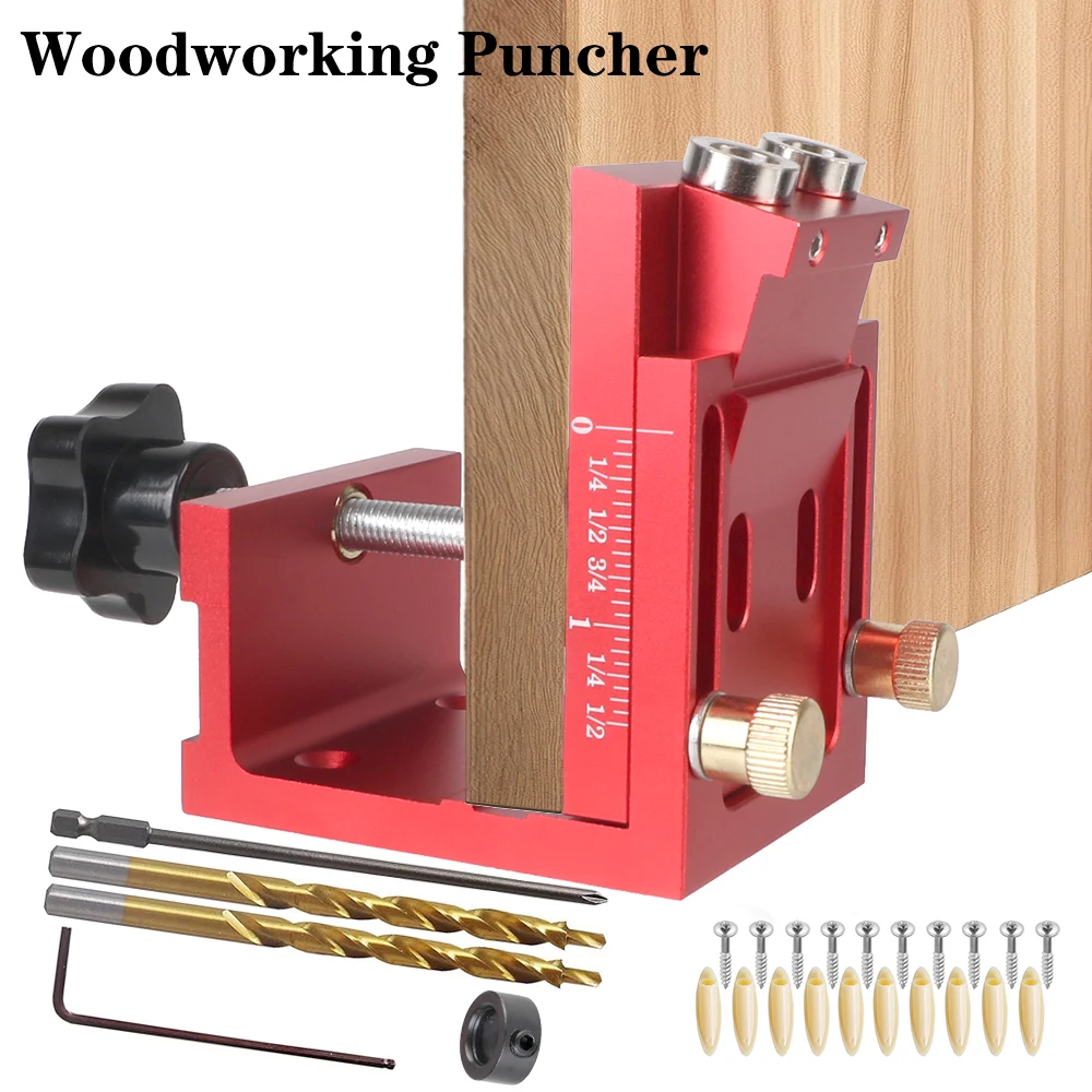 Pocket Hole Jig Two Hole Wood Jig System Kit 15° Inclined Holes Wooden Plugs and Screws with Drill Guide