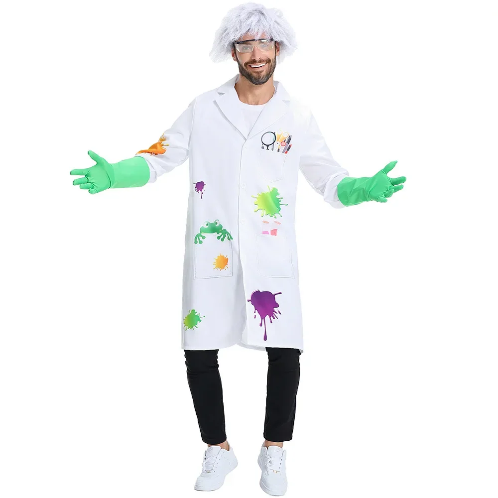 Umorden Mad Crazy Scientist Costume Evil Doctor Cosplay for Adult Men Women Unisex Scary Halloween Costumes Fancy Dress Lab Coat