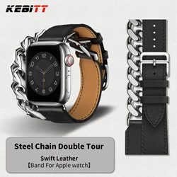 Kebitt Stainless Steel Chain Strap For Apple Watch Strap Series11 10 9 8 7 6 5 Se 3 Ultra3 2 49 46 45 42 41mm Swift Leather Band