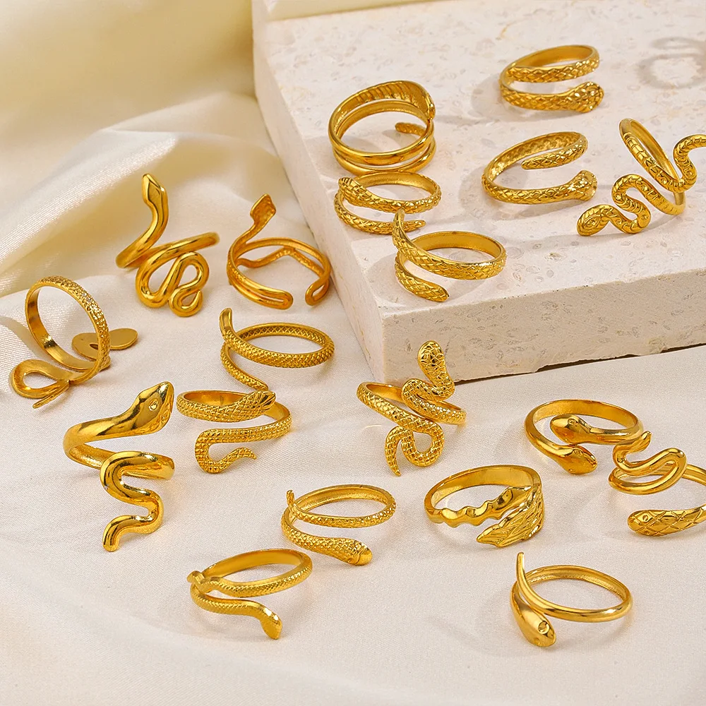 New In Punk Snake Stainless Steel Gold Color Rings for Women Men Adjustable Finger Rings Vintage Jewelry Gift 2023 Wholesale