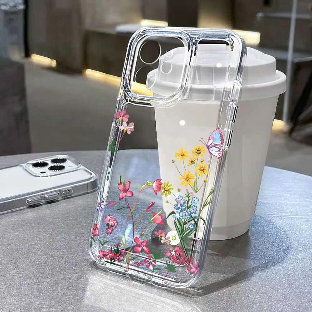 Flower Soft Clear Phone Case For iPhone 11 Case iPhone 14 13 12 15 Pro Max XR XS X 7 8 Plus SE Shockproof Cover Silicone Fundas
