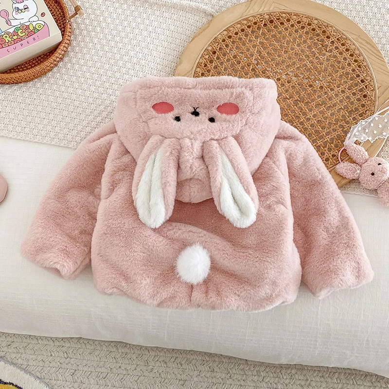 

Cute Rabbit Plush Baby Jacket Christmas Sweet Princess Girls Coat Autumn Winter Warm Hooded Outerwear Toddler Girl Clothes 1-5Y