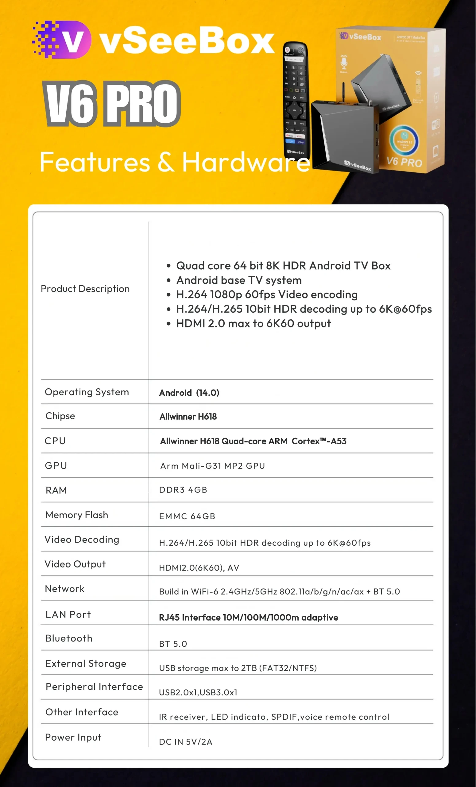 vSeeBox V6 Pro 8K HD Voice Control Official Authorized