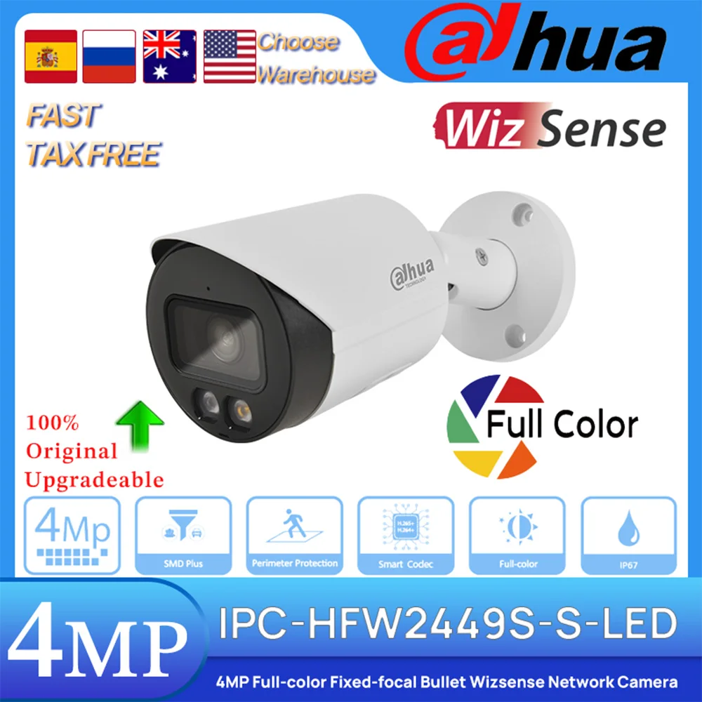 

Dahua Original IPC-HFW2449S-S-LED 4MP Full-color Fixed-focal Bullet Wizsense POE Network IP Camera SMD Plus Built in Mic SD Slot