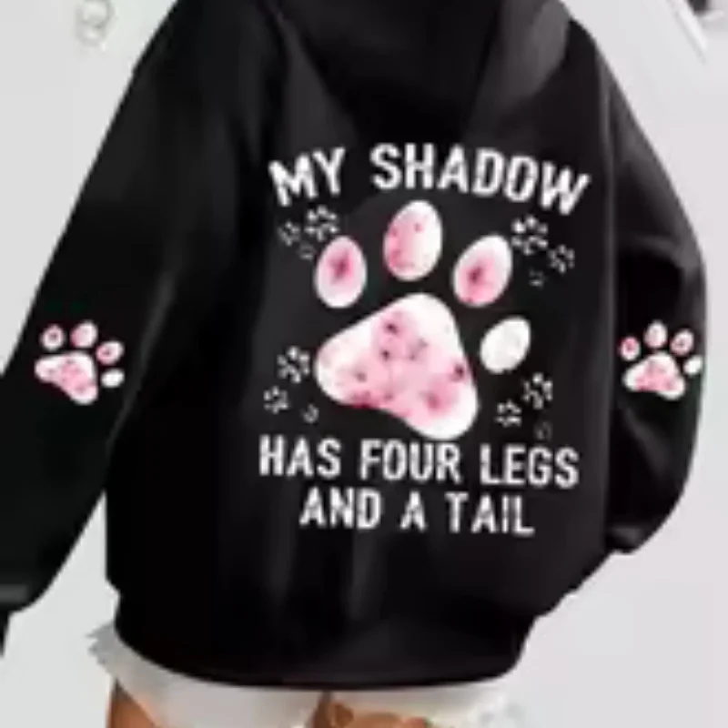 

2025 Autumn Winter Women Hoodie Cute Cat Claw Letter Printed Fashion Casual Sweatshirt Warm Soft Comfortable Loose Hoodie