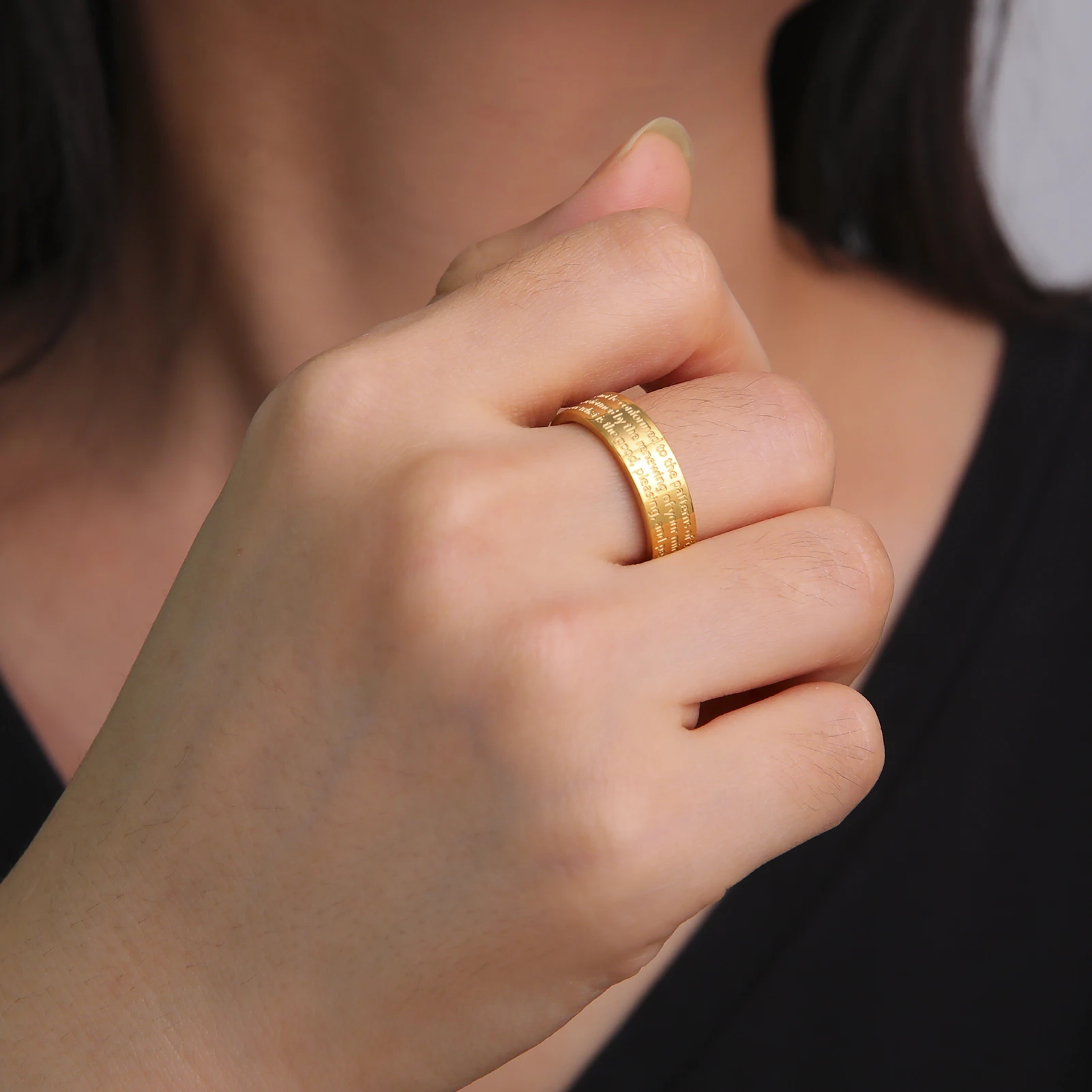 COOLTIME Bible Verse ROMANS 12:2 Ring Stainless Steel Gold Color Joshua Religion Christian Finger Ring for Women Jewelry Gift