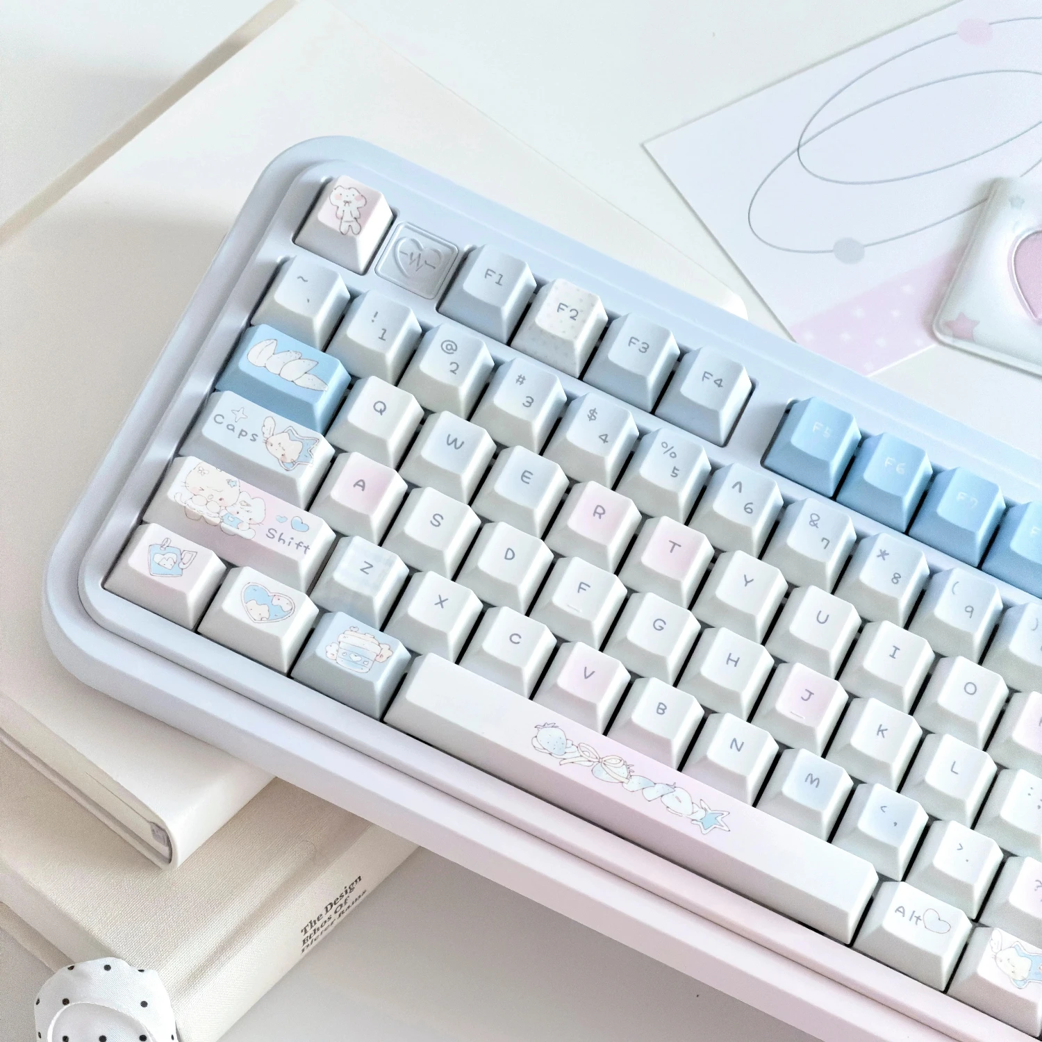 MAIMOOO Sweet Cat Cute Keycap Cherry Profile PBT Thermal Sublimation Blue Pink Kawaii Kitten Keycaps for Mechanical Keyboard