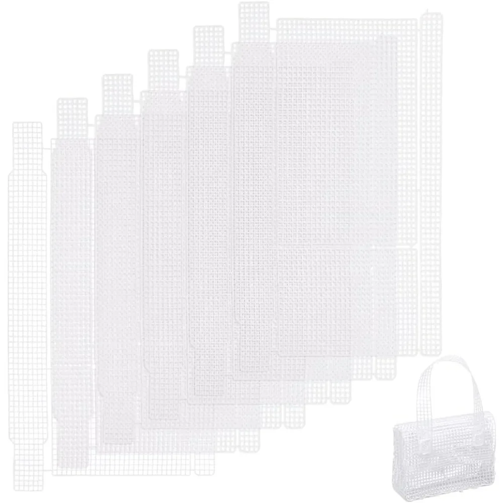 6 Stück Kunststoff-Netz-Leinwandbögen zum Sticken, durchsichtige Kunststoff-Netzbögen für die Herstellung von Häkeltaschen, leere Nadelspitzen-Leinwand