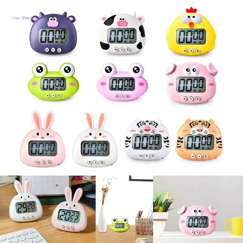 Cute Cartoon Animal Countdown-Timer  Cow Digital Cooking Timer with Invisible Stand for Cooking Bake Timer Kitchen