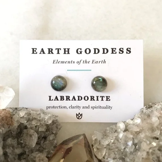 Labradorite Stud Earrings- Crystal Earrings- Protection Jewellery- Gift for Her- Gemstone Jewellery- Girlfriend Gift