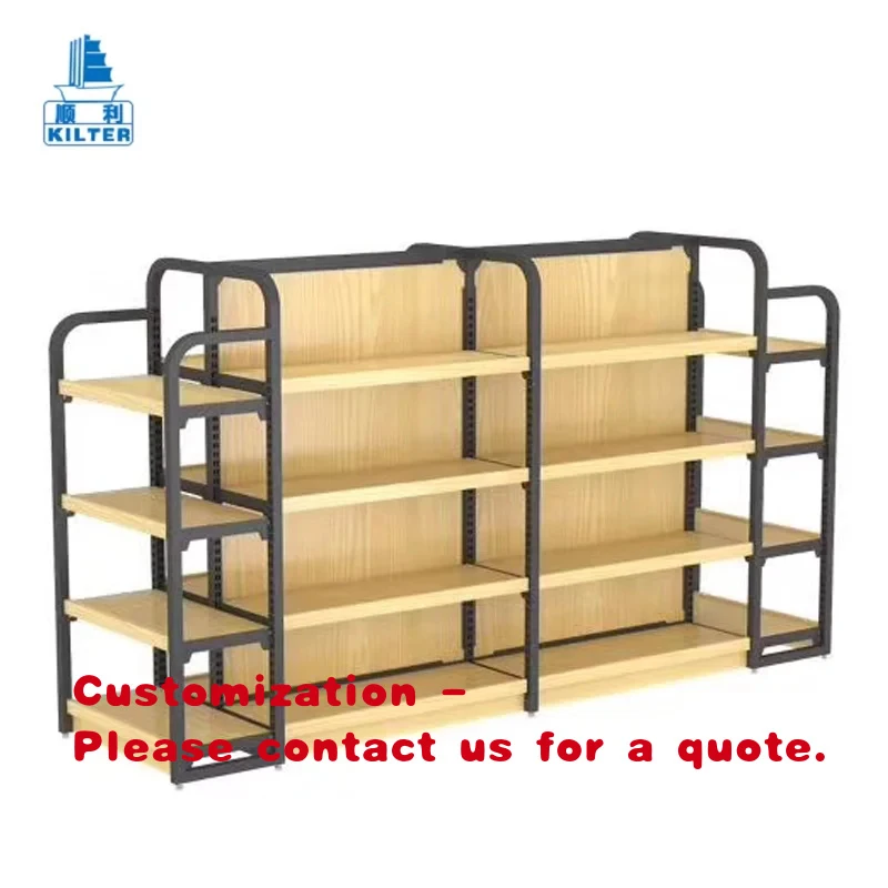 custom.Top Hot Single and Double Rack Metal Wood Supermarket Display Shelf