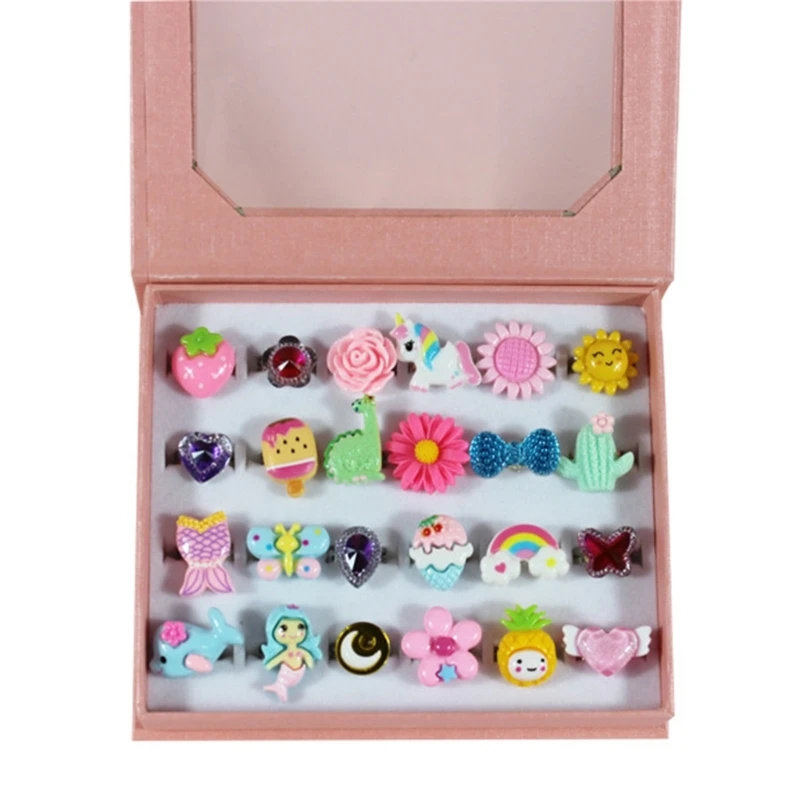 24pcs Lovely Jewelry Accessories Kids Play Set Adjustable Size Birthday Gift