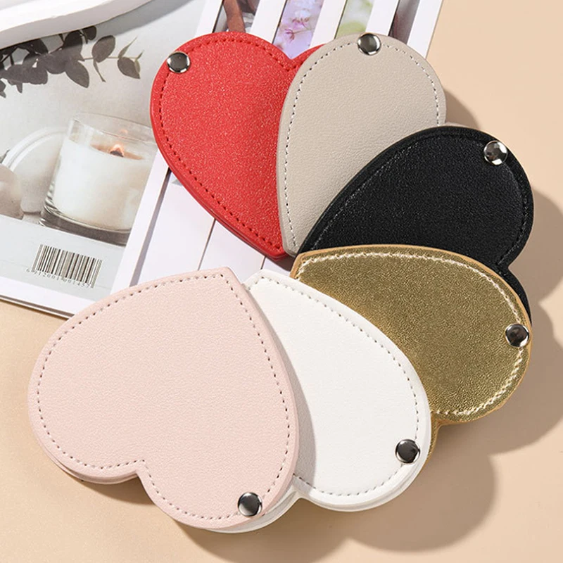 Mini Miroir de Maquillage en Forme de Cœur, Portable, PU, Cosmétique, Pliable, de Poche, Compact, Accessoires de Voyage