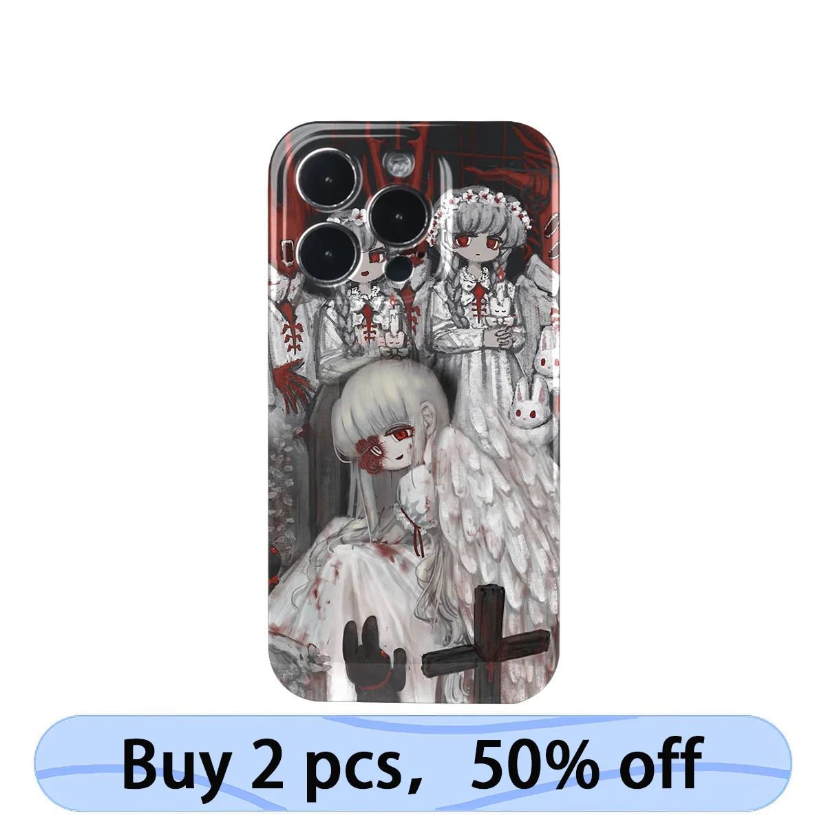 Coque iPhone Art Phone Case Dark Lolita Angel Anime Cover for iPhone 15 14 13 12 11 Pro Max Plus IMD 2 in 1