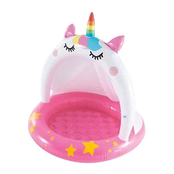 Niedliche Einhorn Design aufblasbare 1-3y Kiddie Baby Mädchen Schwimmbad mit Sonnenschirm Baldachin Spaß im Freien Sommer Wasserspiel Zelt Pool Spielzeug