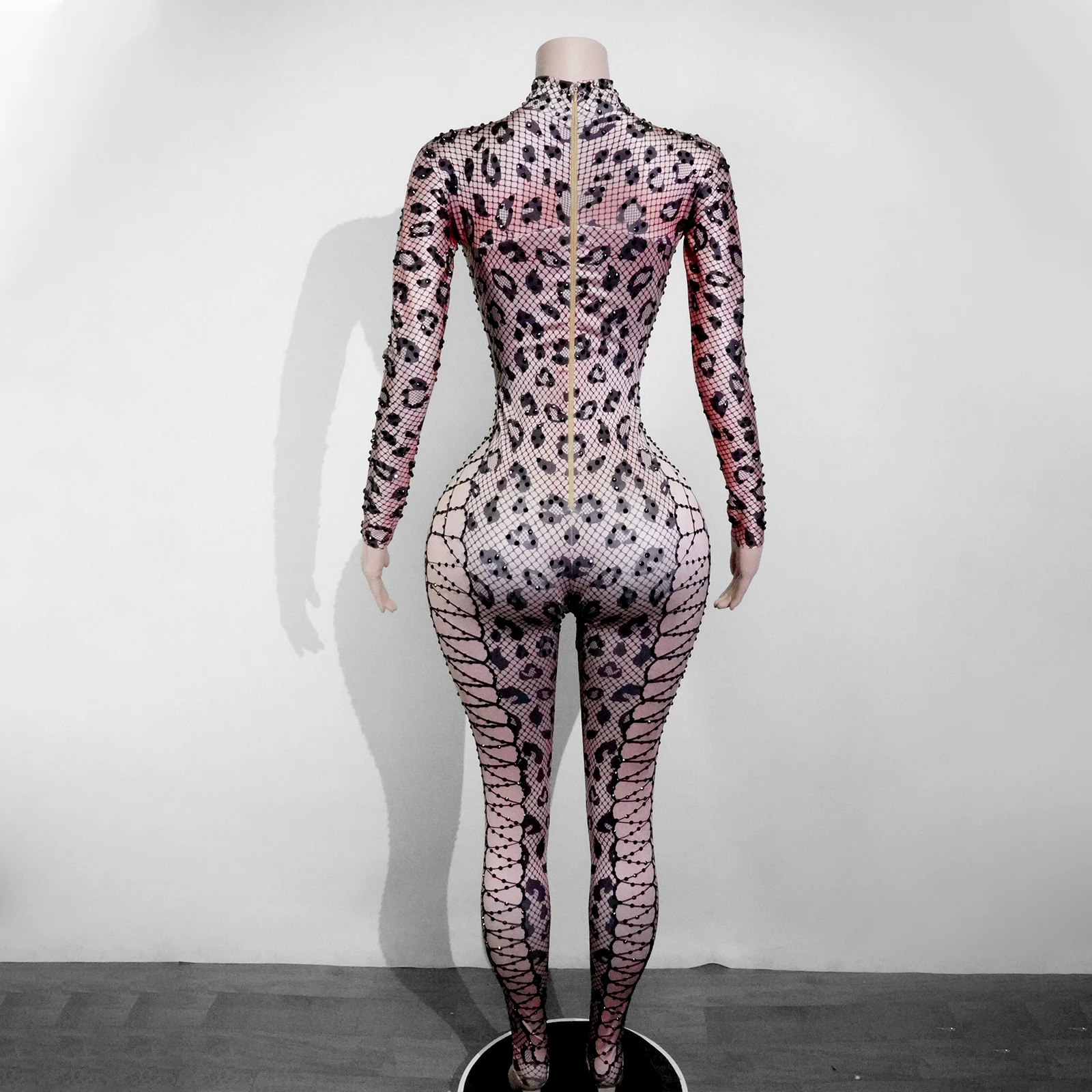 Sexy leopardo impressão net vestido apertado para mulher de manga comprida corte rendas vestido apertado para clubes festas e discotecas