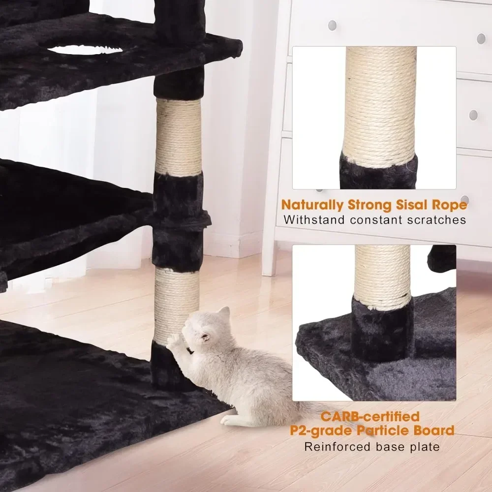 Cat Tree Cat Tower 70.1 in, Multi Level Cat Scratching Post with Basket, Hammock & Plush for Kittens, Large Cats, Gray