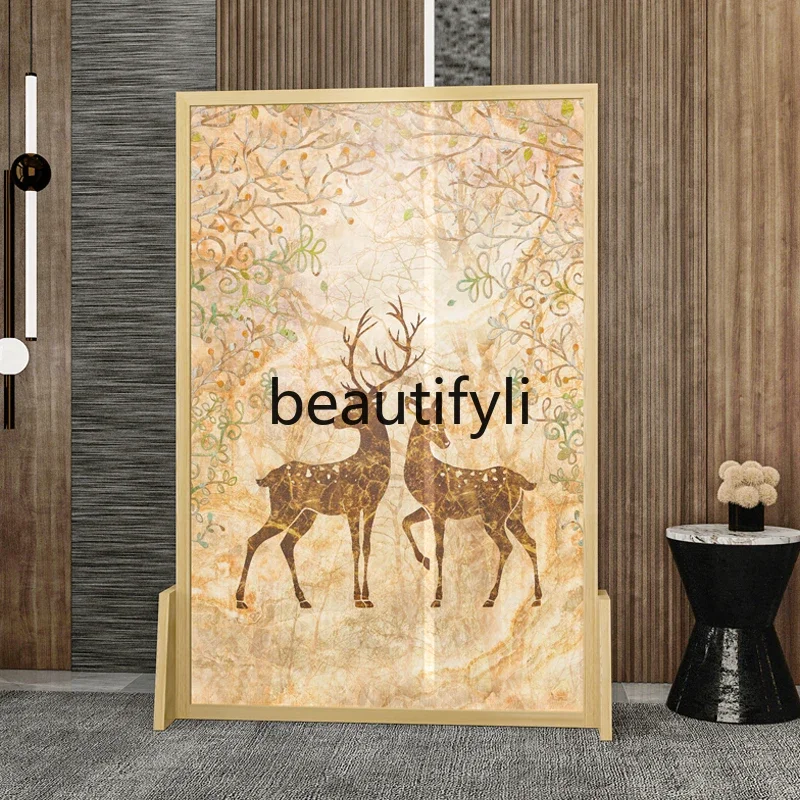 

Nordic solid wood mobile screen partition living room entrance entrance small apartment creative fabric seat screen elk