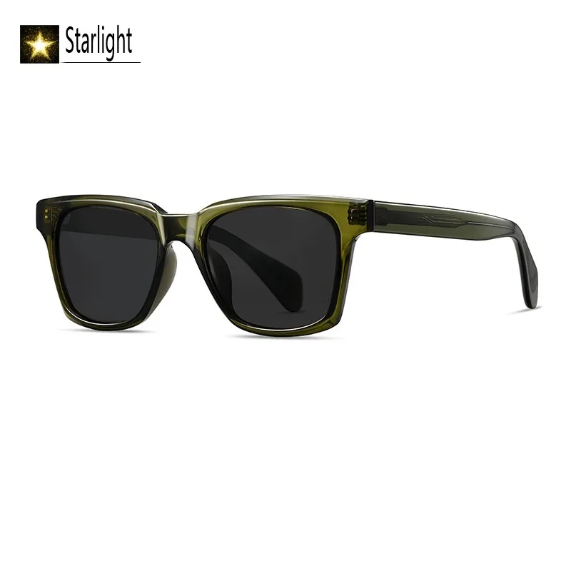 2026 Polarized Transparent Green Frame Square Sunglasses Men Beach Acetate +TR Glasses Man Fishing Classic UV400 Outdoor Eyewear