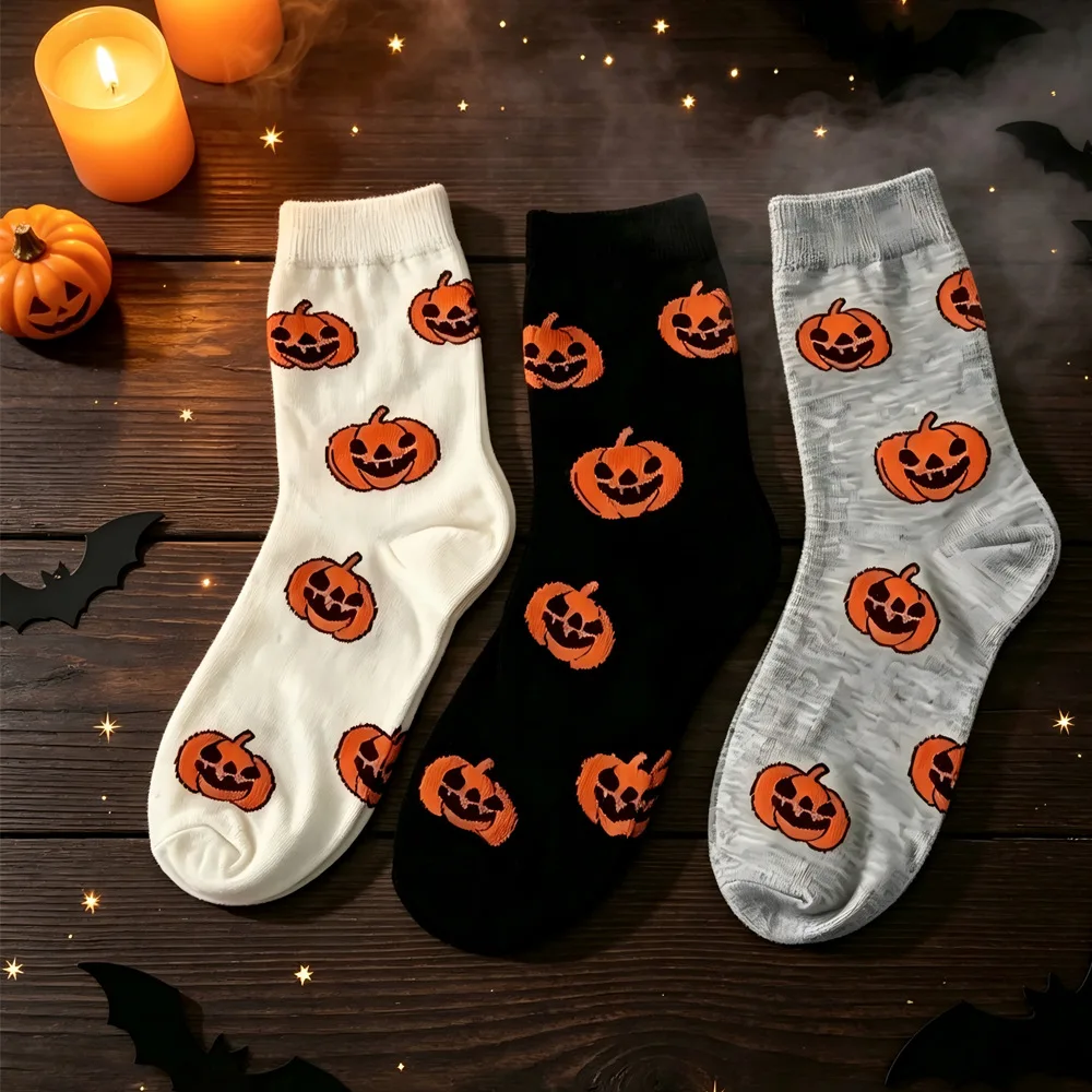 1/10 Pairs Halloween Pumpkin Socks for Men Women, Cute Cartoon Crew Socks, Funny Jack O Lantern Party Casual Holiday Socks