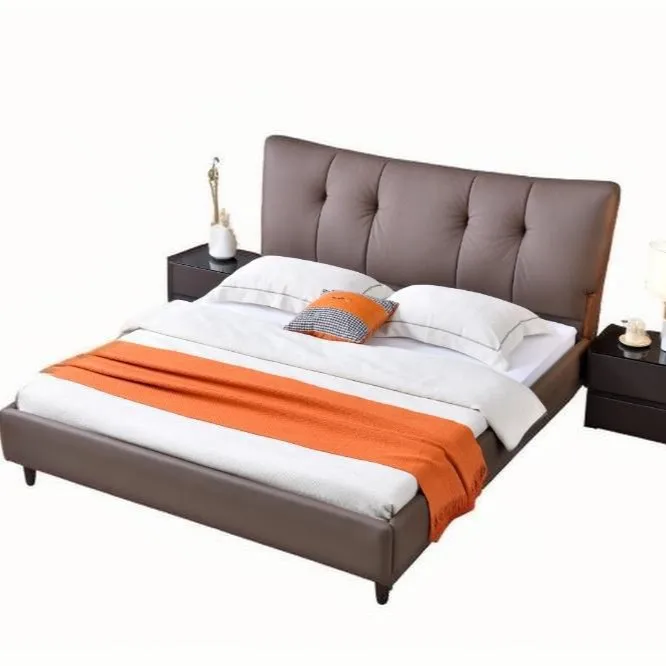 

Leather bed, master bedroom, modern simple and comfortable light luxury leather art double 1.8-meter large soft bed