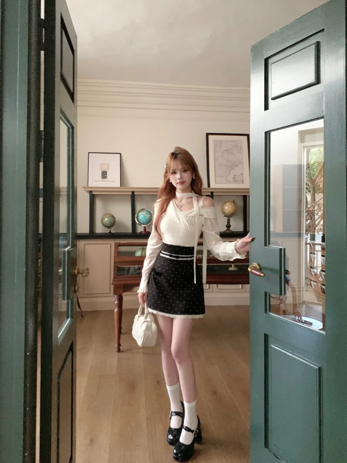 

Musefi French Sle Polka Dot oulder Bared irt And High Waist Skirt Set Women's Faion Spring Autumn Winter Casual Wear