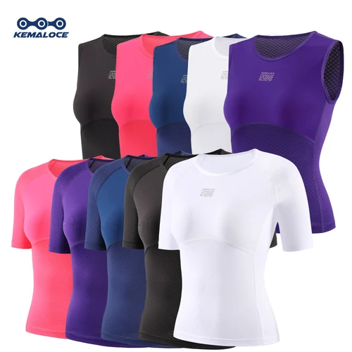 KEMALOCE-capa Base de ciclismo para mujer, chaleco sin mangas de malla transpirable blanco, negro y rosa, camiseta interior de manga corta deportiva de verano de secado rápido