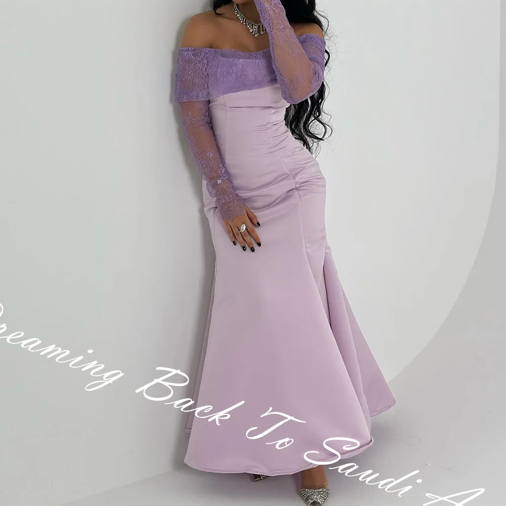 Exquis Lace Abonnés Document Boat Neck Rinse Length Mermaid Satin Off The Initiated Ruched Vestis, Educational De Fi.C.