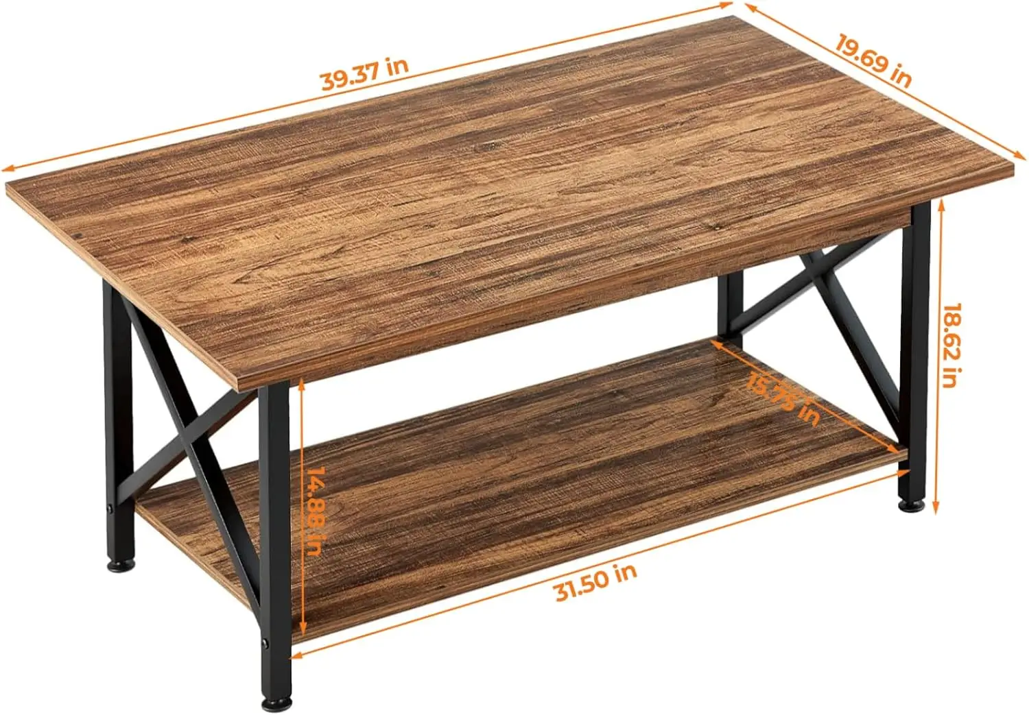 Tables basses modernes avec rangement pour salon, design X-Frame, table basse de ferme, gain de place, 39 po