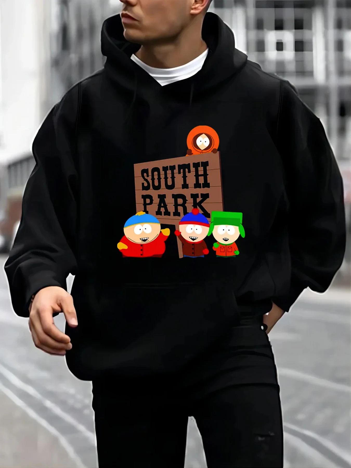 South Park Print Fashion New Graphic Hoodies Men Nuevo En Sudaderas Black White Clothing Design New Sudaderas Para Hombre