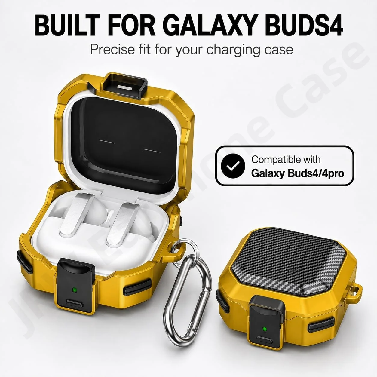 2026 Hülle für Samsung Galaxy Buds 4Pro/4, Sicherer Verschluss, Kohlefaser, stoßfeste Hartschale mit Reinigungsstift für Galaxy Buds 4/4Pro