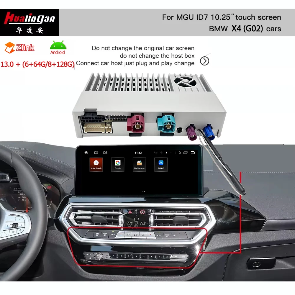Wireless Android Auto adapter for BMW X4 G02 CarPlay Netfix full screen Android 13 multimedia interface Wi-Fi Internet Social m