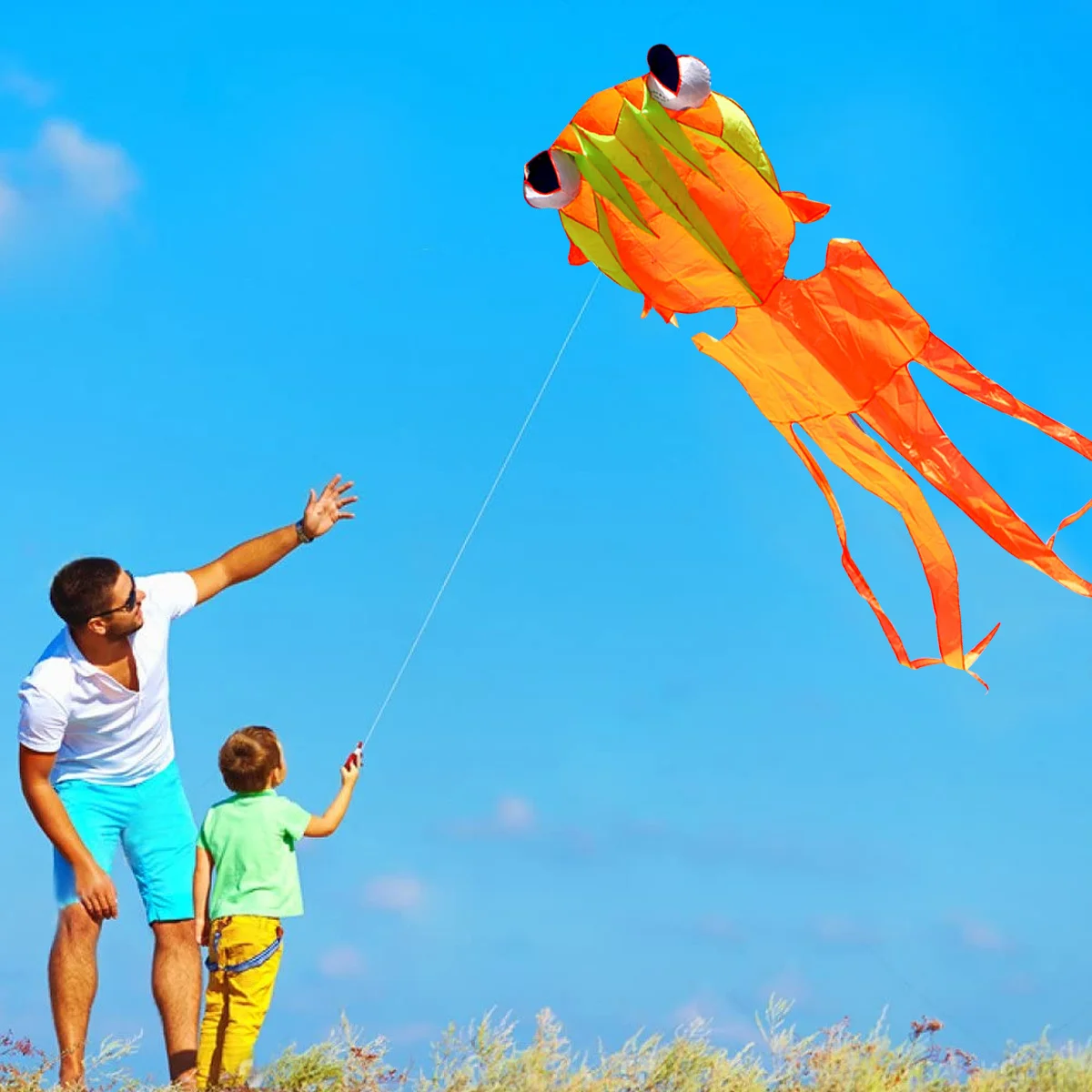 Goldfisch-Drachen, groß, bunt, weiche Seide, Einzelseil, Outdoor-Spaß, Tier-Sport, Flugspielzeug, Geschenk für Kinder und Erwachsene