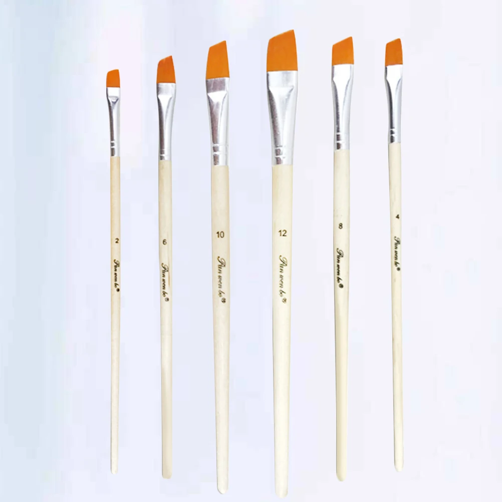 

6 Pcs Watercolor Pen Painting Drawing Brush Long Handle Nylon Wooden Brushes